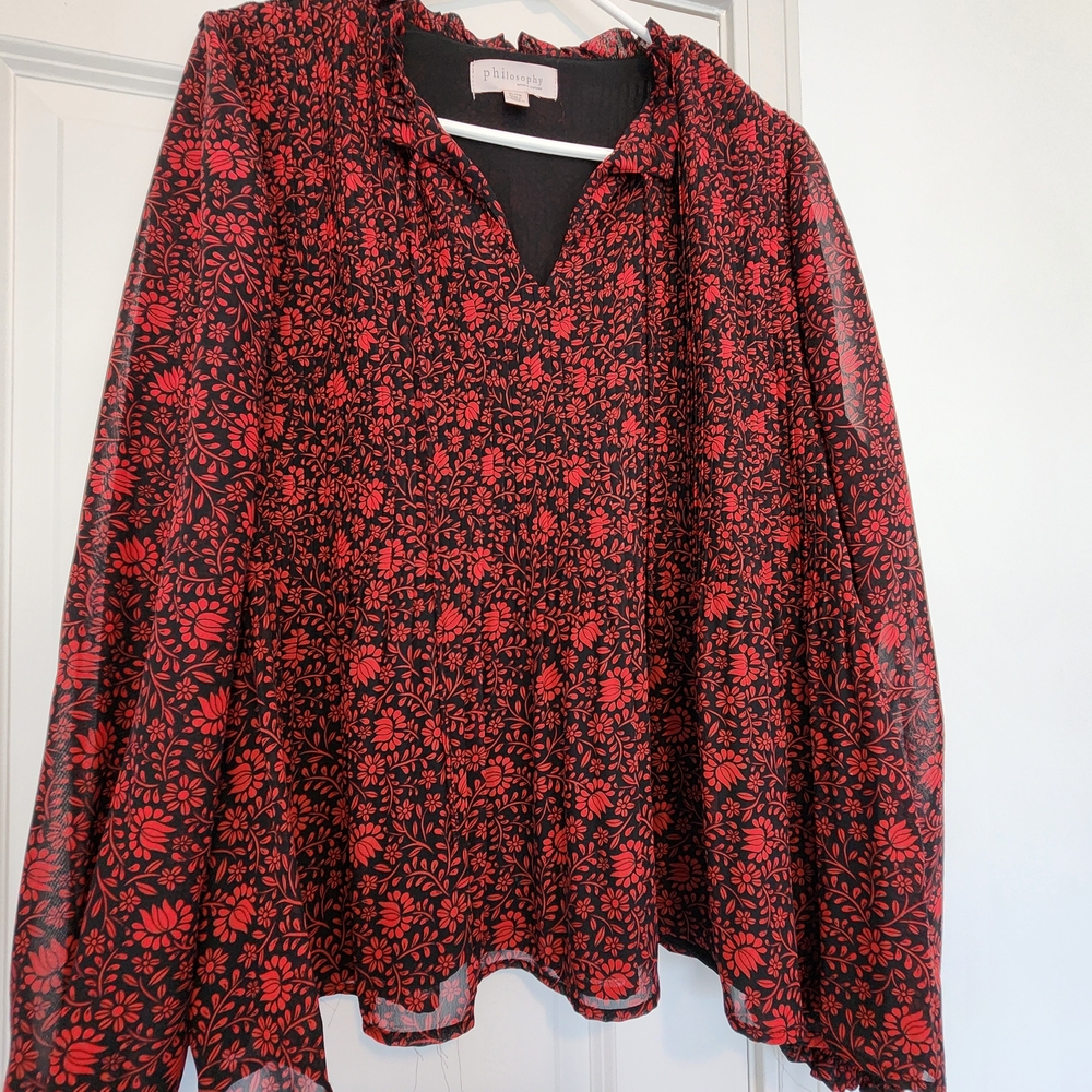 Philosophy Red and Black Floral Blouse